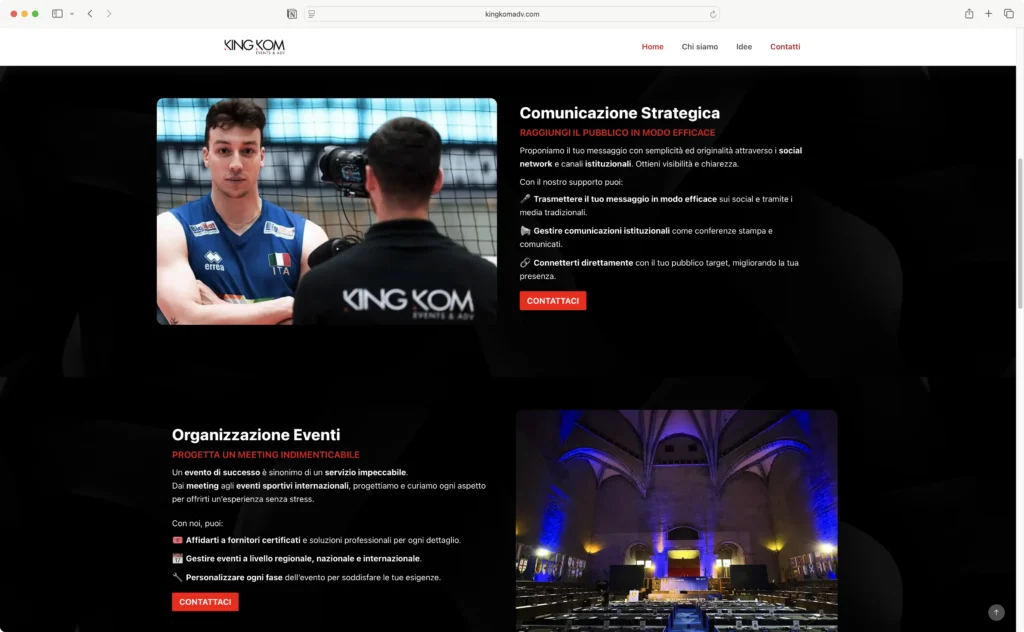 Screen della seconda parte della homepage del sito King Kom ADV