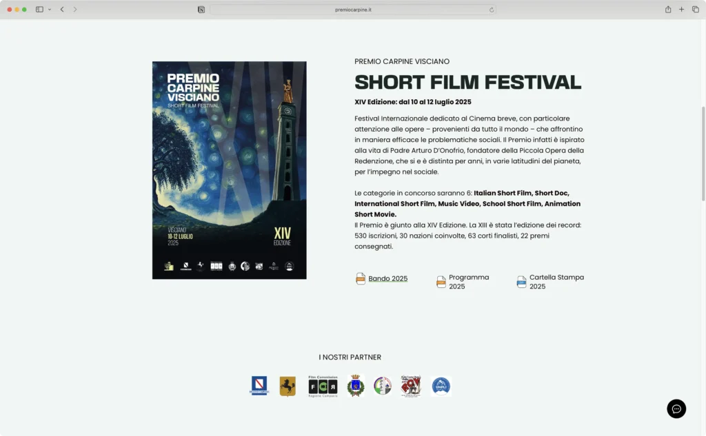 Screen della seconda sezione del sito Premio Carpine Visciano