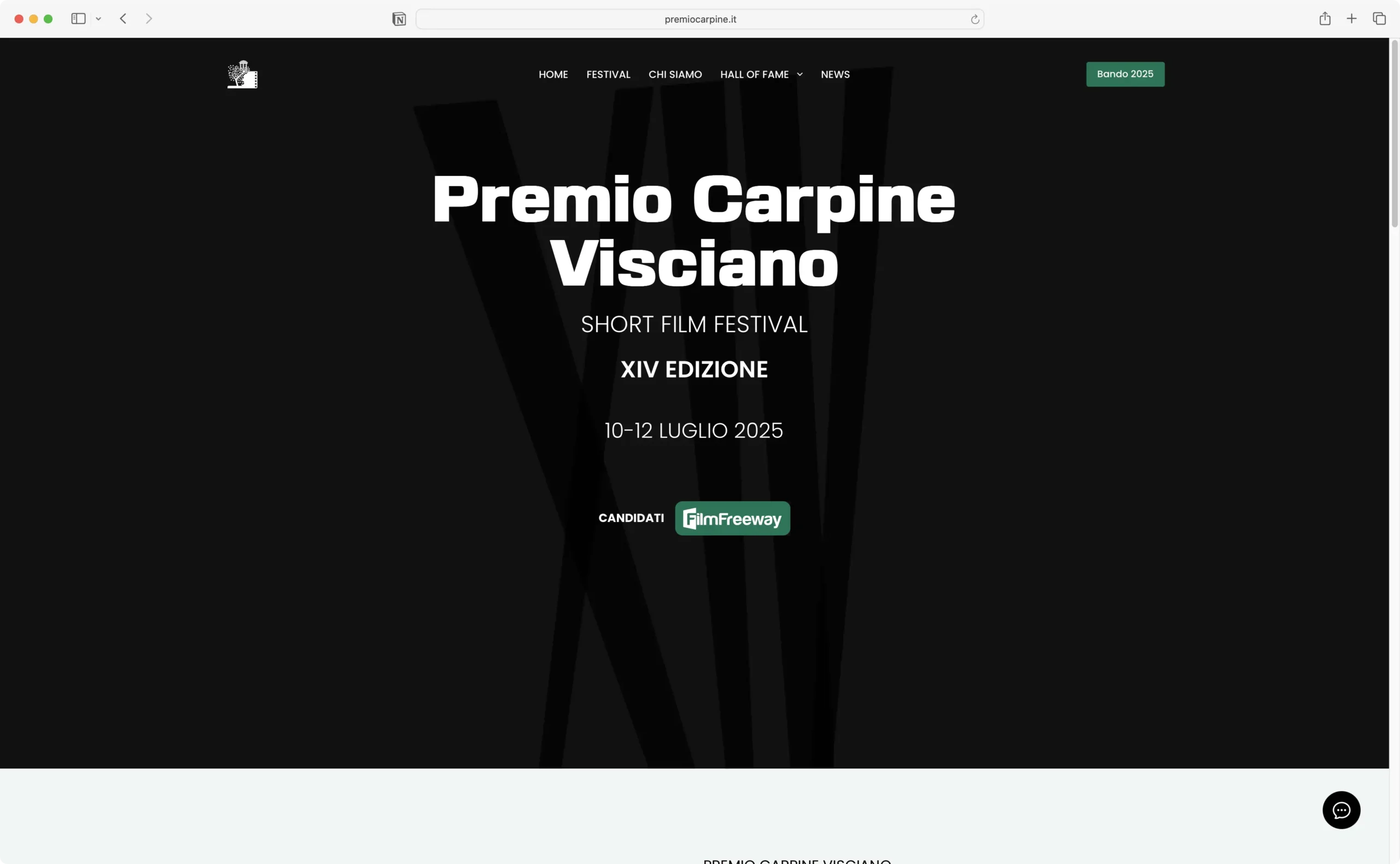 Screen della prima sezione del sito Premio Carpine Visciano