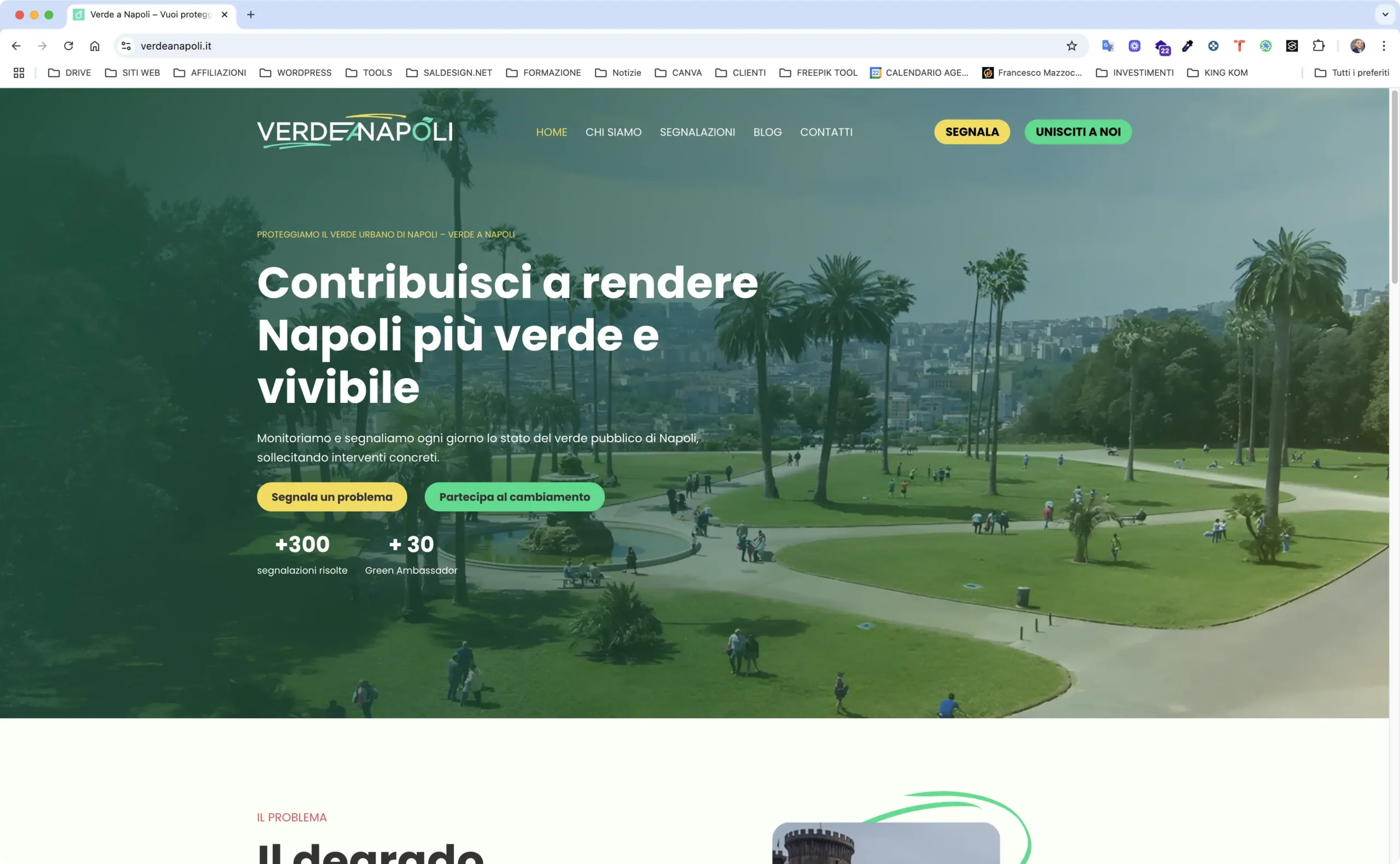 Screen della prima sezione del sito Verde a Napoli